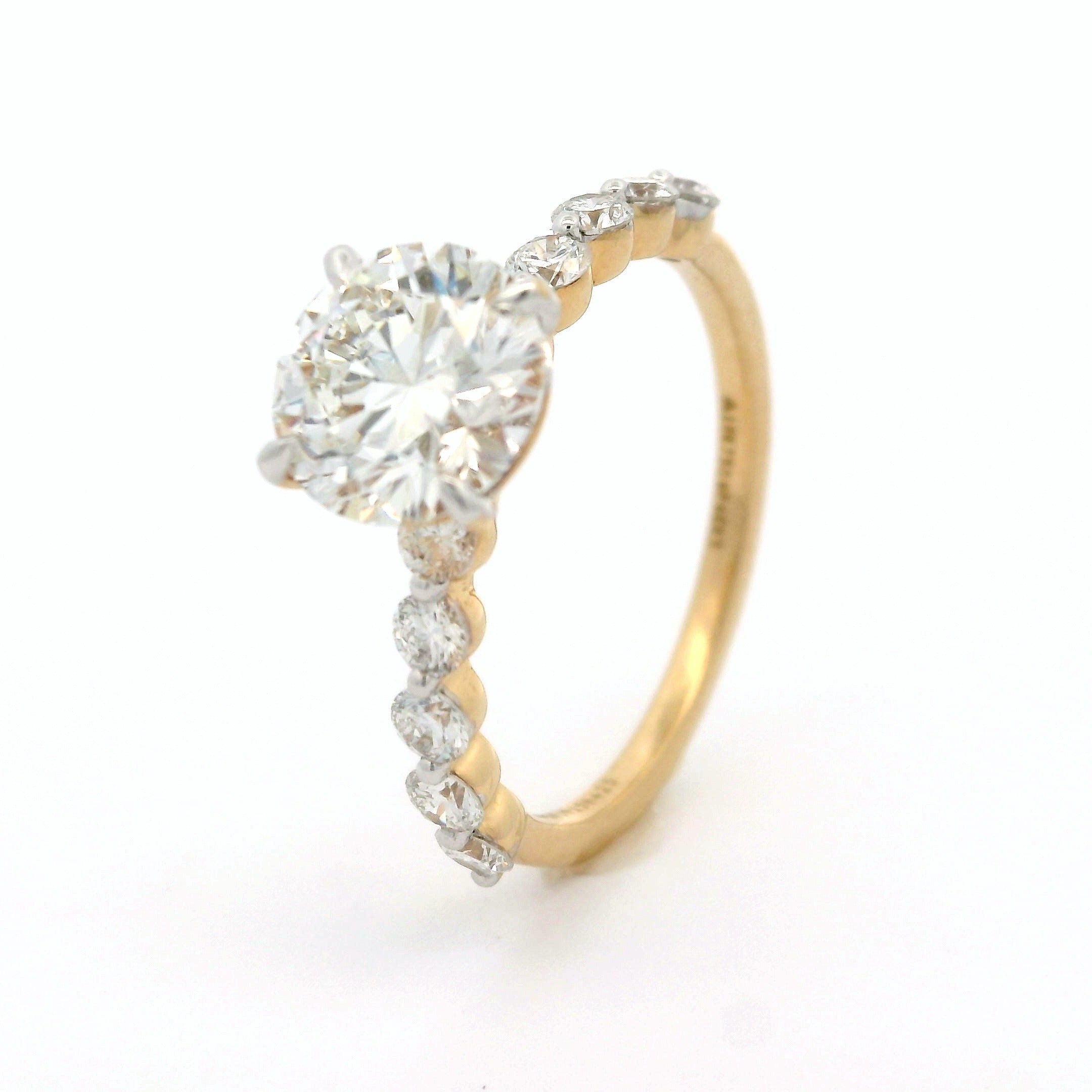 Solitaire Ring with 1.58 CT round lab grown diamond on 18K Yellow Gold