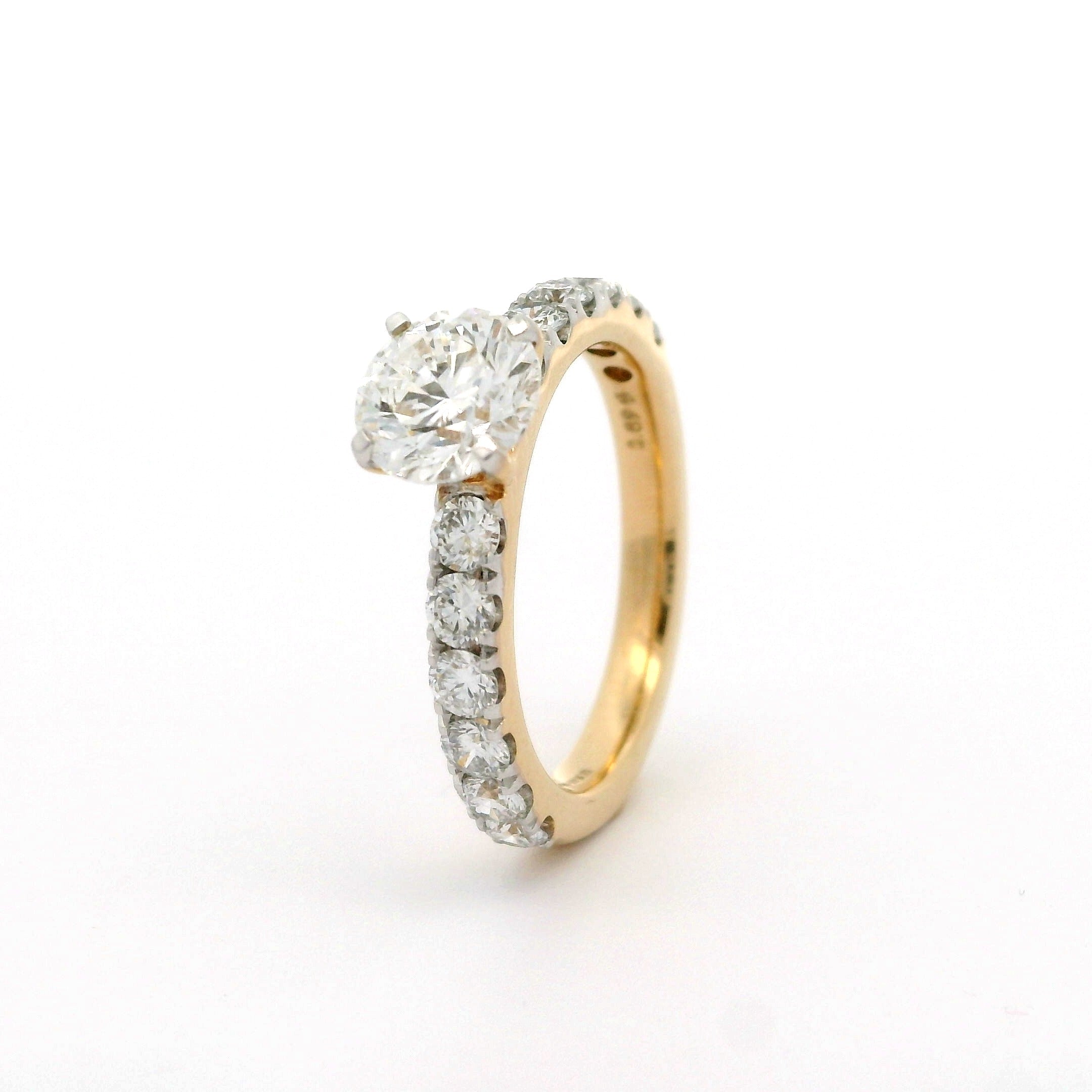 Solitaire Ring with 1.08 CT round lab grown diamond on 18k Yellow Gold