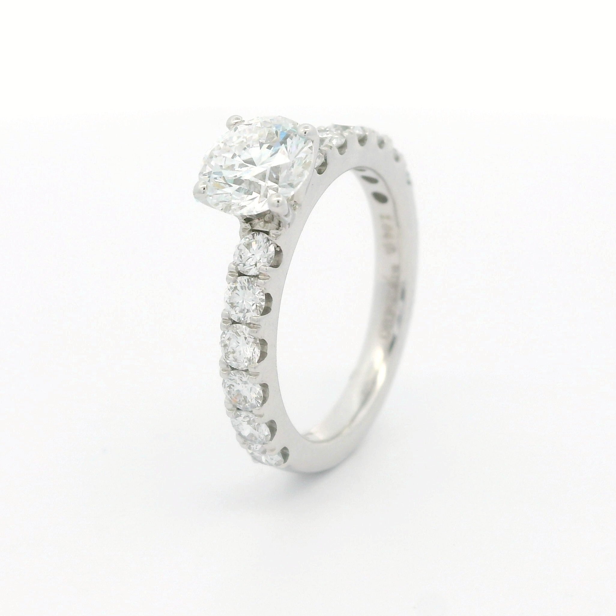 Solitaire Ring with 1.07 CT round lab grown diamond on 18K White Gold