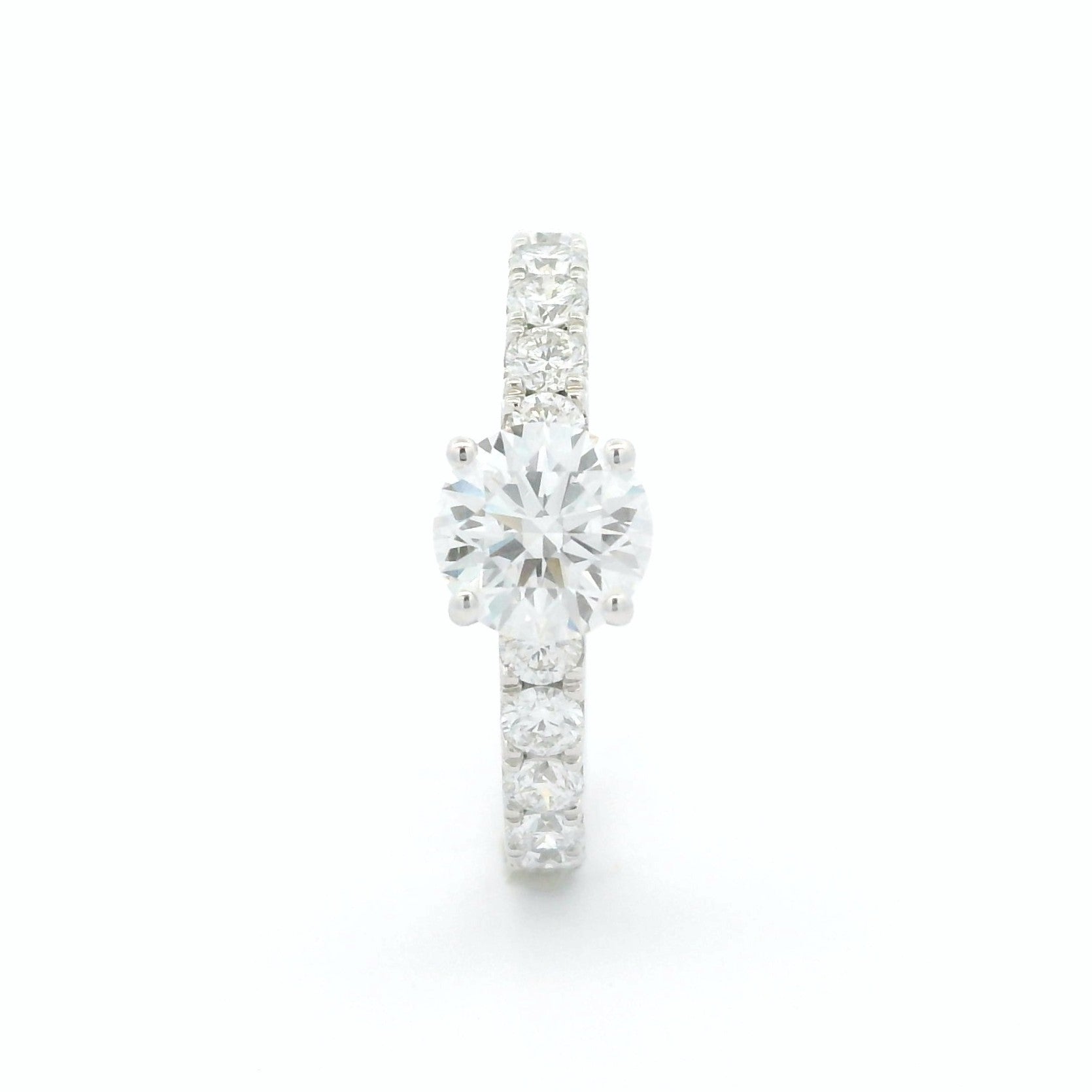 Solitaire Ring with 1.07 CT round lab grown diamond on 18K White Gold